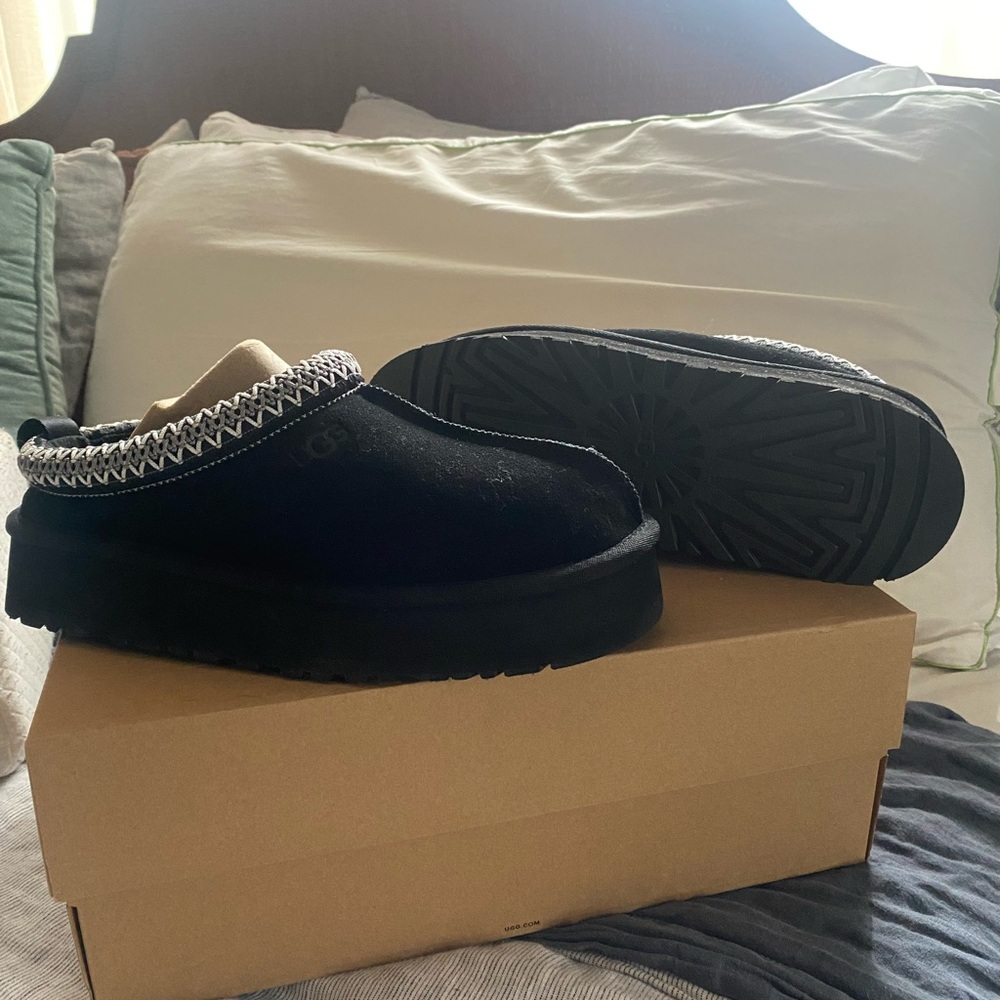 Black Slip-On Shoes with Patterned Trim